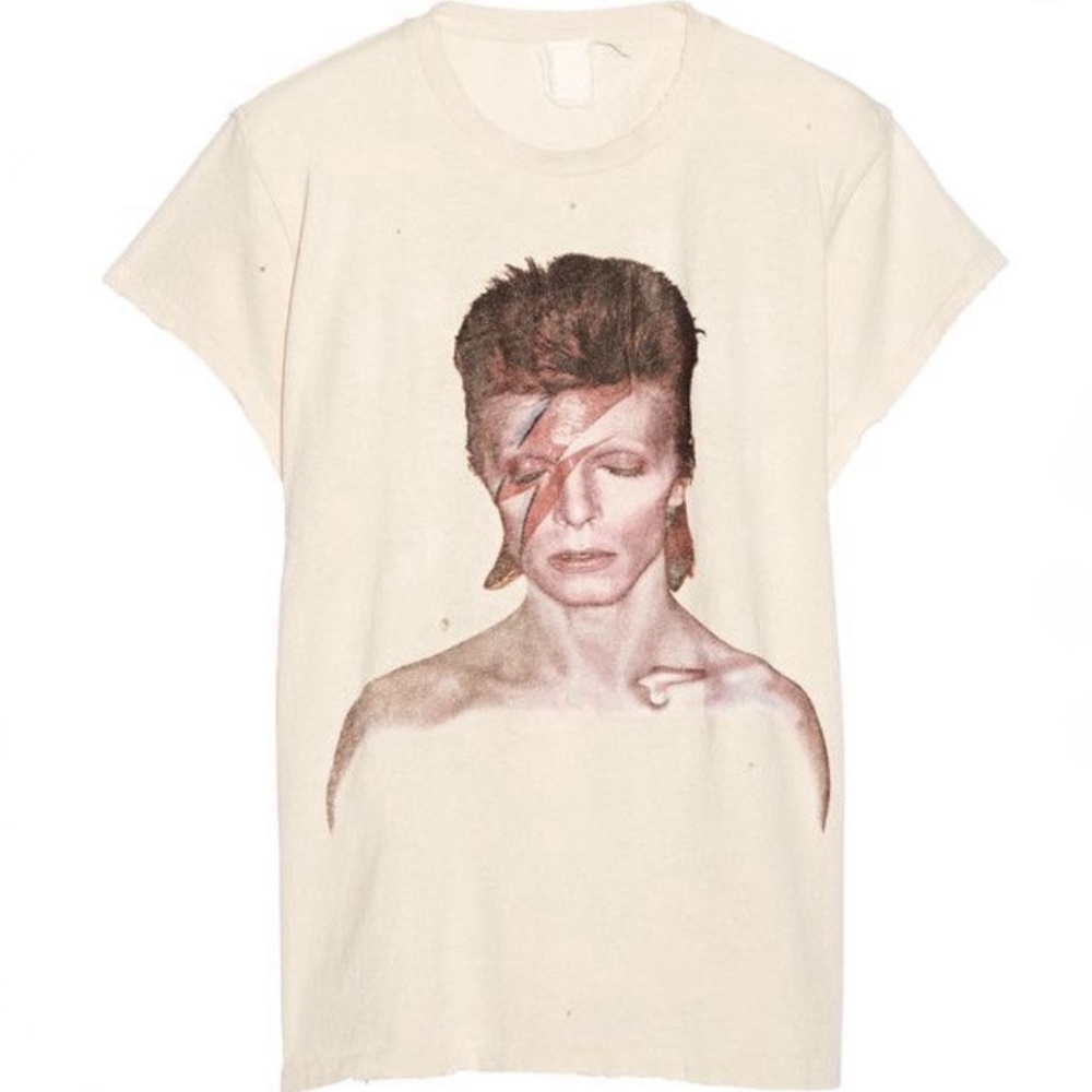 New MadeWorn David Bowie Ziggy Distressed Printed Cotton Tee Size Large